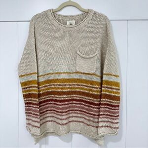 ✨ Rip Curl Cream Striped Open Weave Knit Pocket Sweater Size S ✨